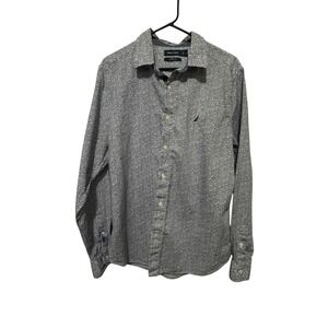 Nautica Classic Fit Floral Button Up Shirt Mens L Blue Red Cotton Long Sleeve